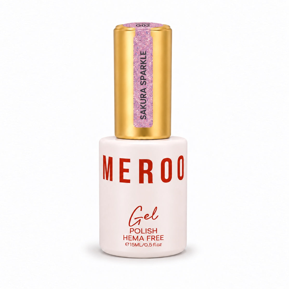 MEROO Sakura Sparkle G02 Glitter Gel Polish bottle, 15 ml