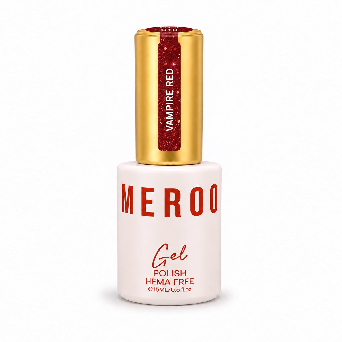 MEROO Vampire Red G10 Glitter Gel Polish bottle, 15 ml