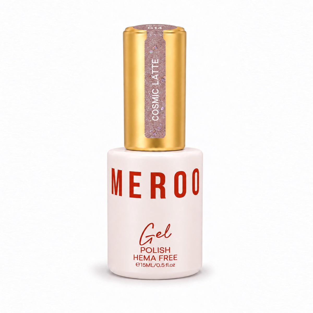 MEROO Cosmic Latte G14 Glitter Gel Polish bottle, 15 ml