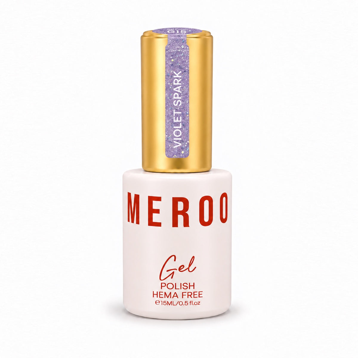MEROO Violet Spark G15 Glitter Gel Polish bottle, 15 ml