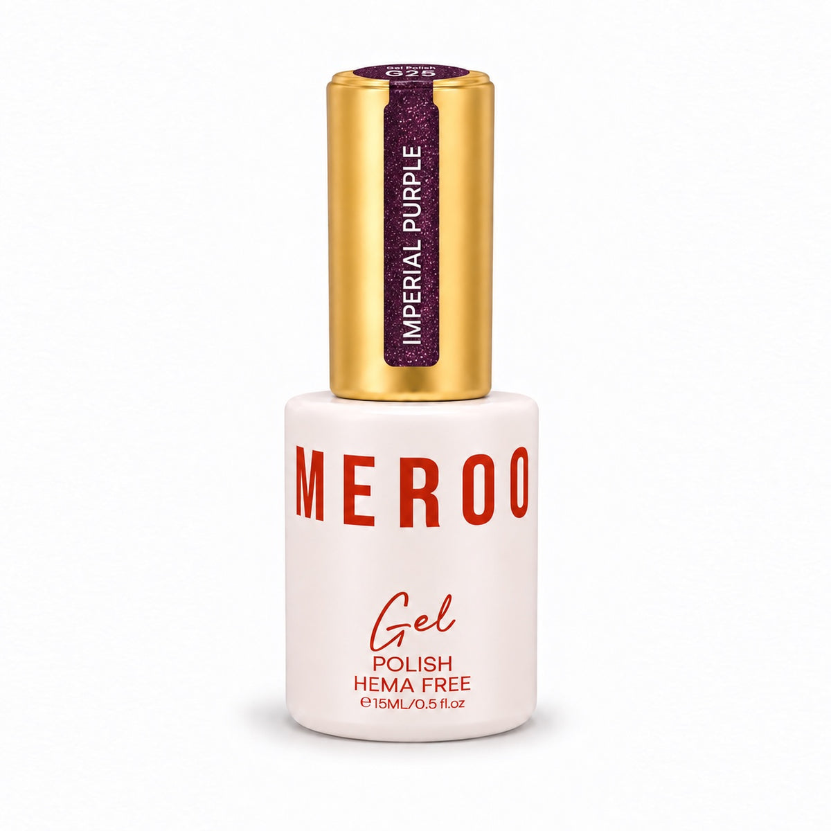 MEROO Imperial Purple G25 Glitter Gel Polish bottle, 15 ml