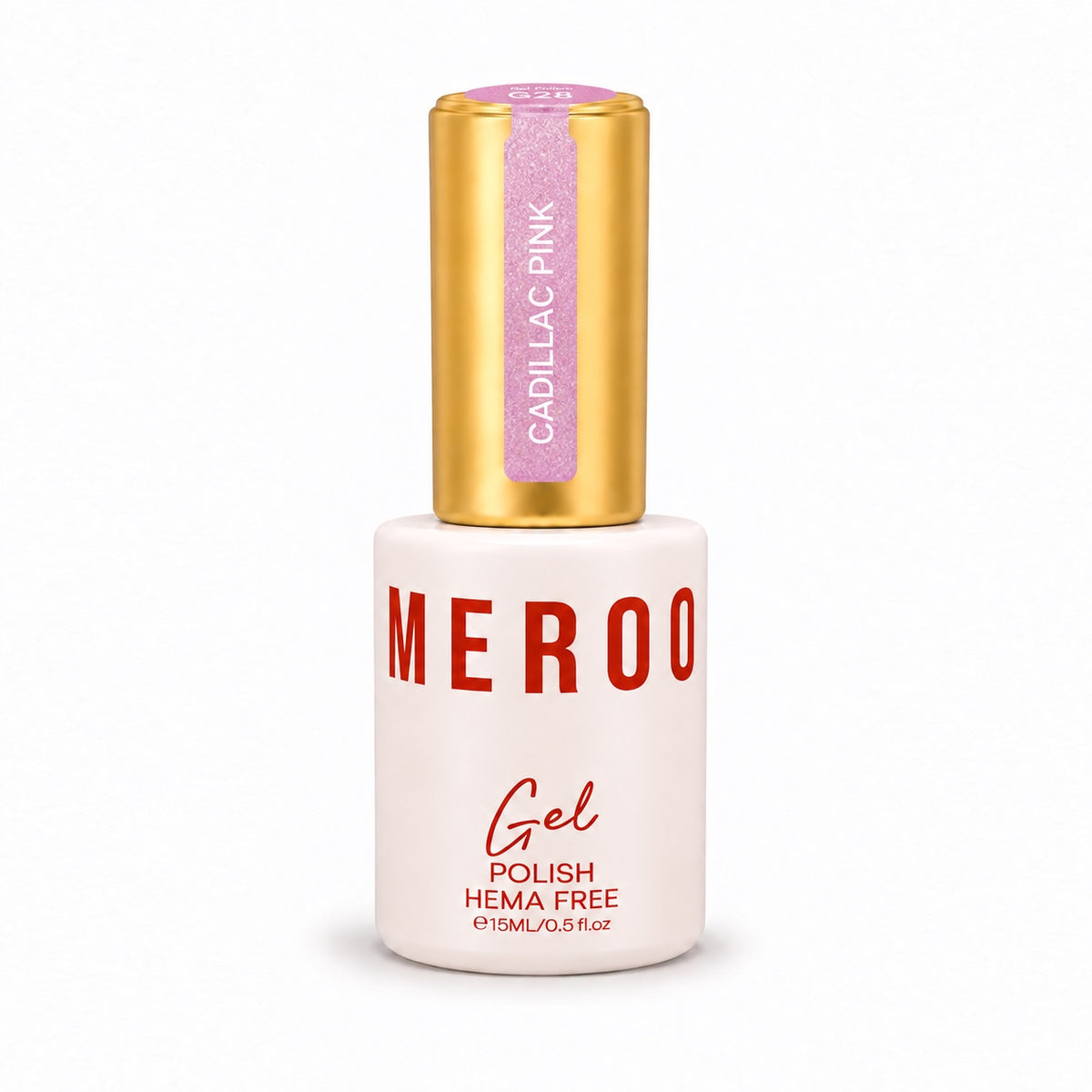 MEROO Cadillac Pink G28 Glitter Gel Polish bottle, 15 ml