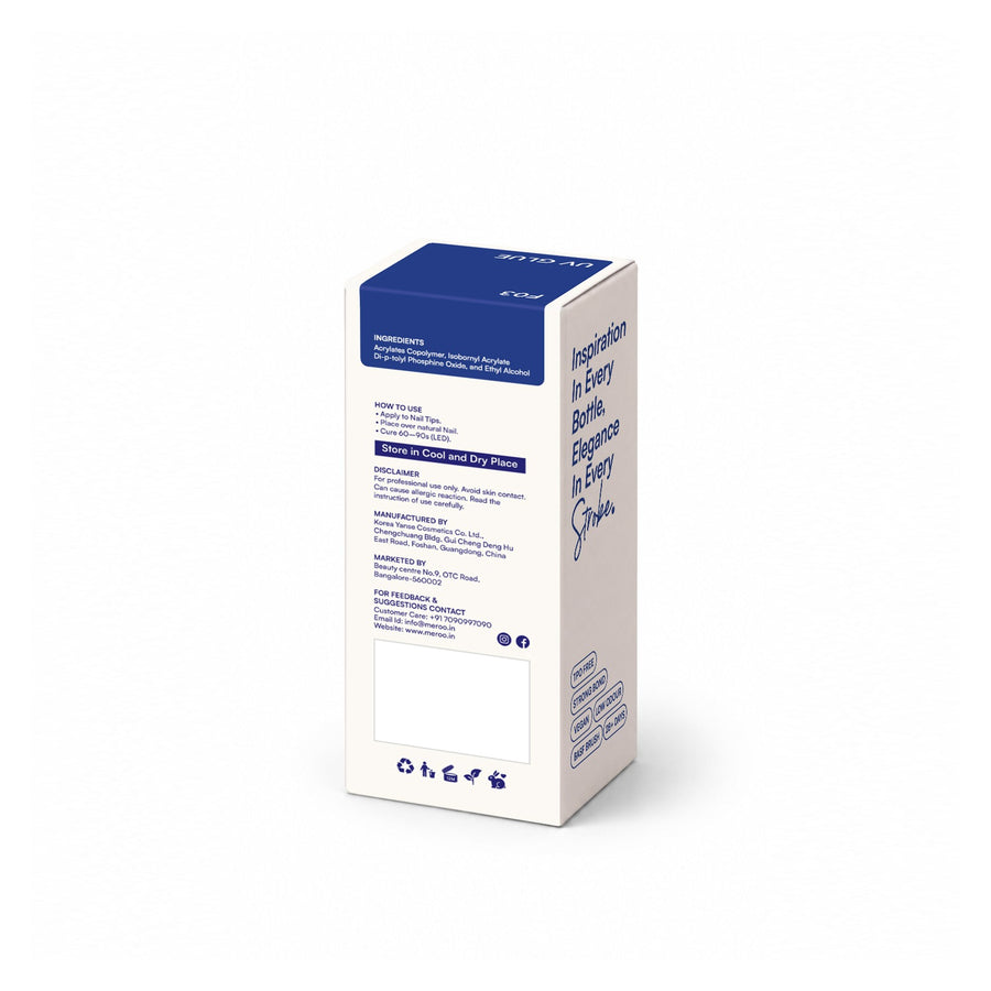MEROO UV Glue F03 packaging back and label instructions