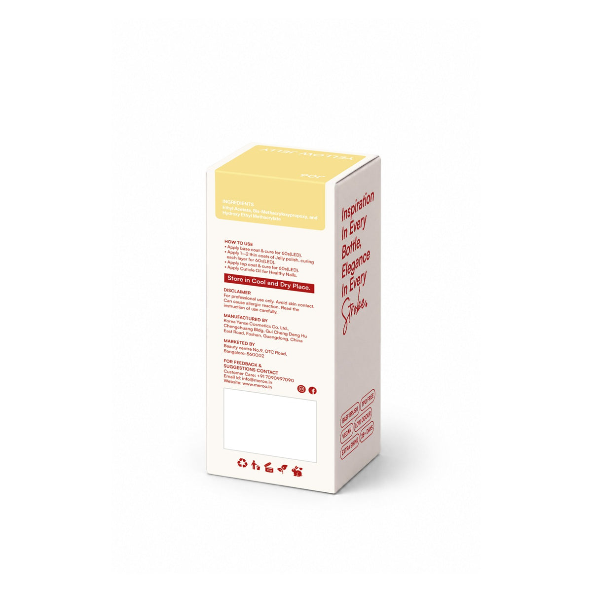 MEROO Yellow Jelly J06 packaging back and label instructions