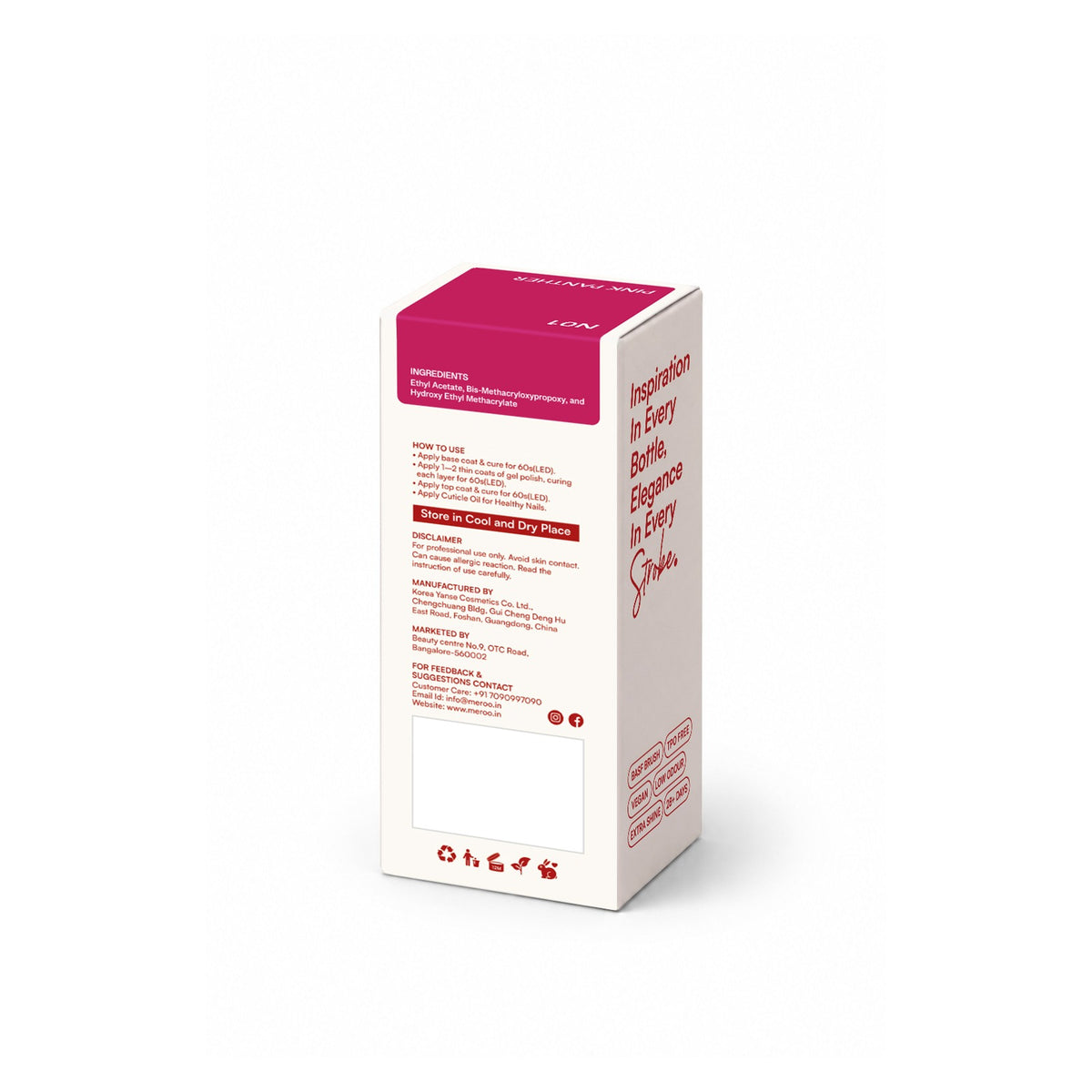 MEROO Pink Panther N01 packaging back and label instructions