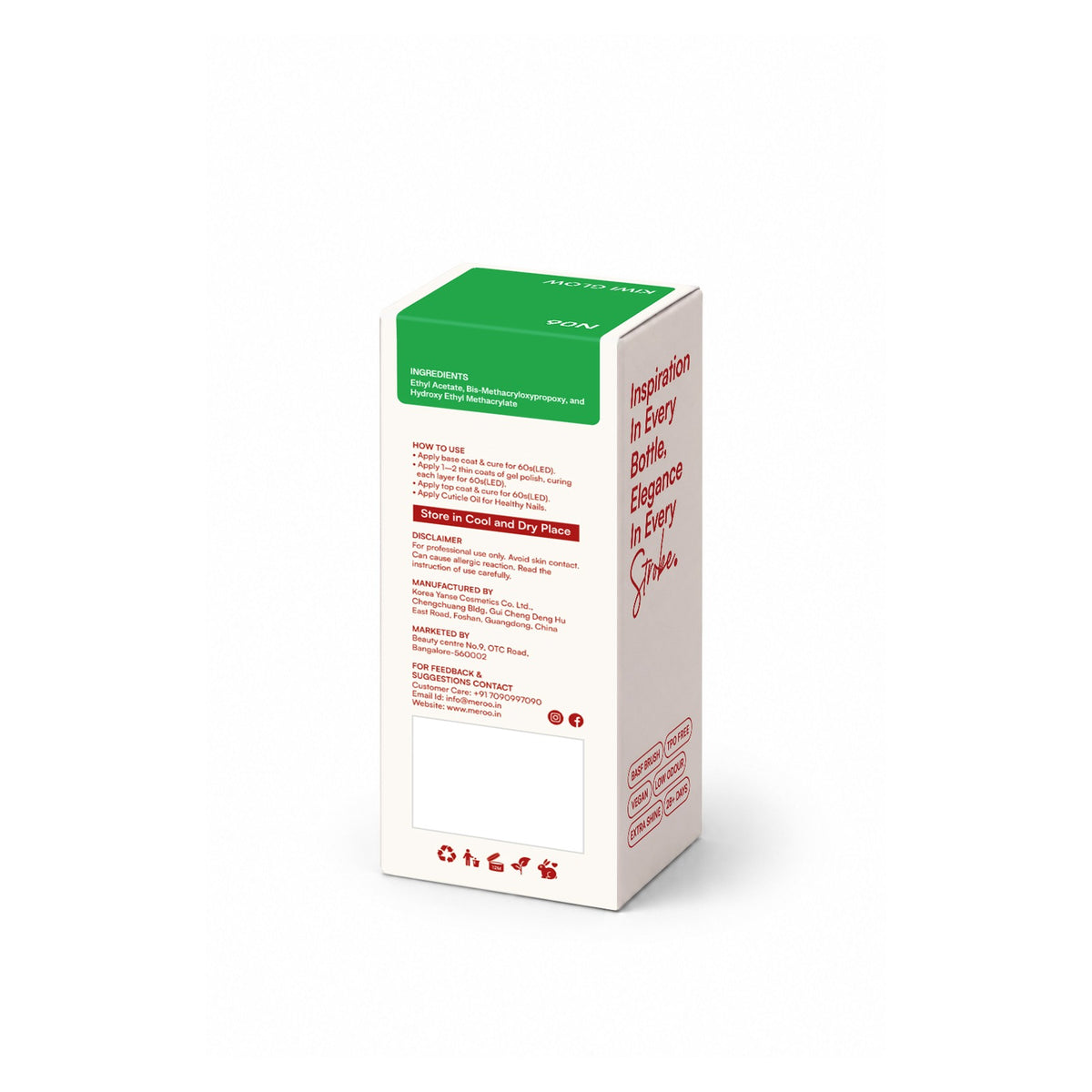 MEROO Kiwi Glow N06 packaging back and label instructions
