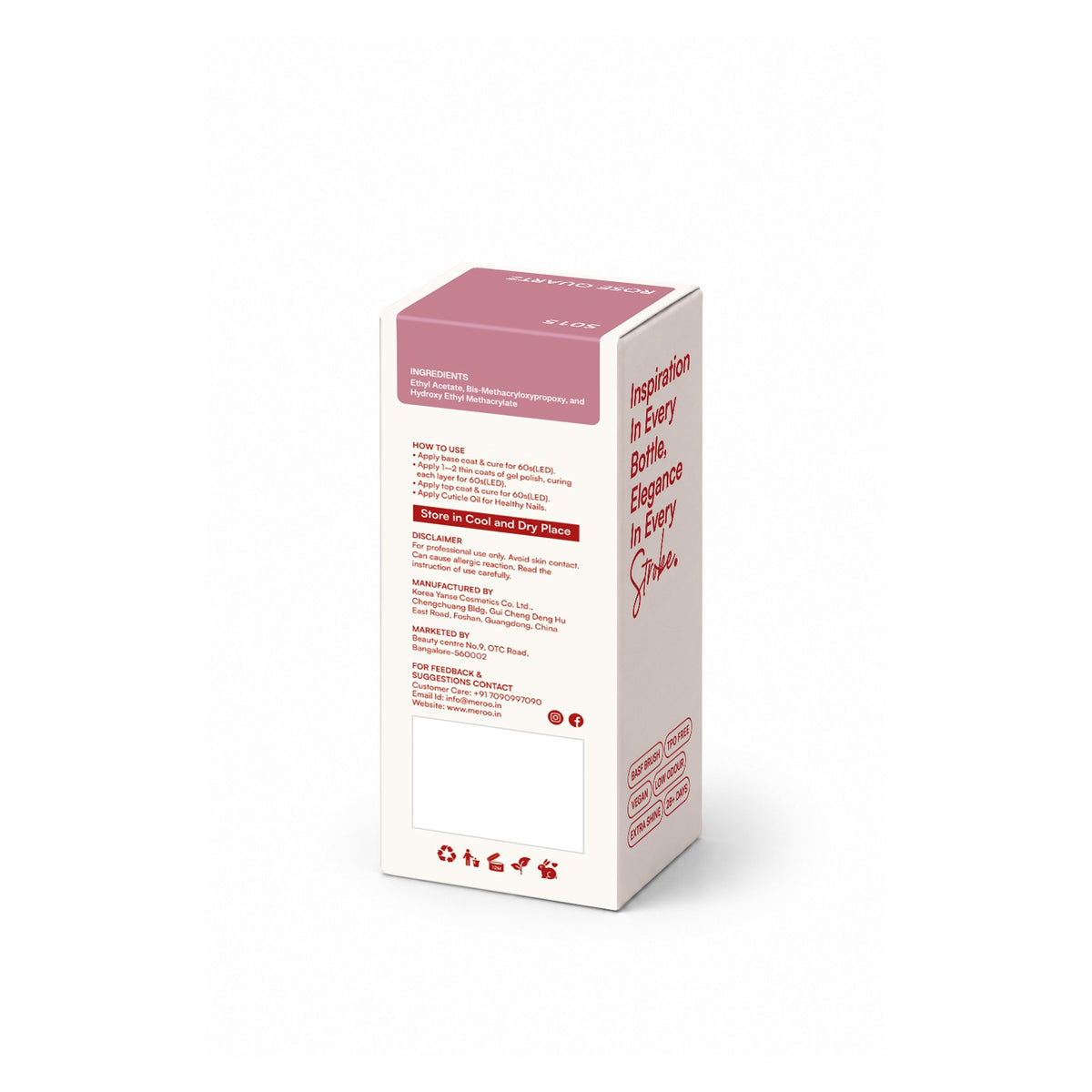 MEROO Rose Quartz S015 packaging back and label instructions