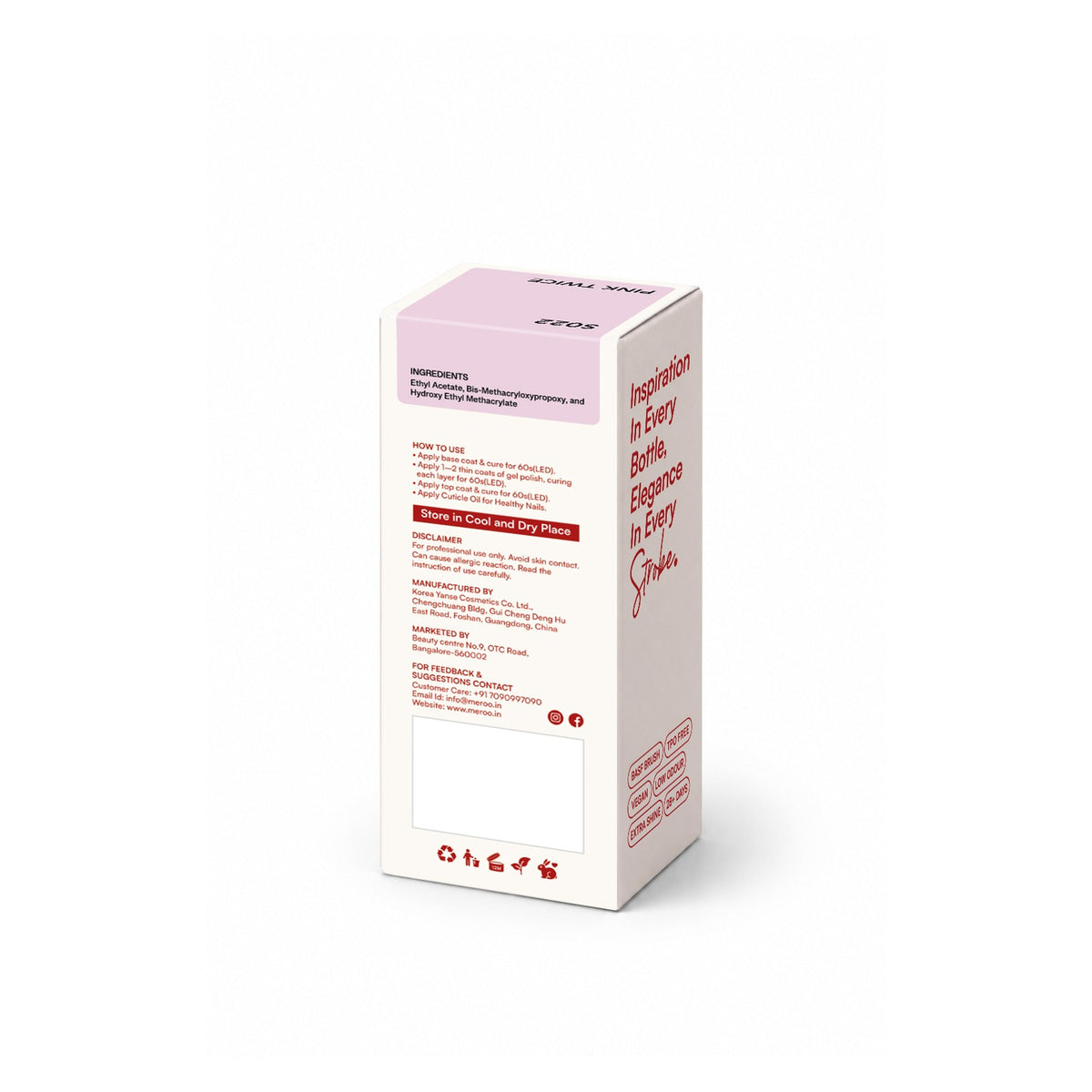 MEROO Pink Twice S022 packaging back and label instructions