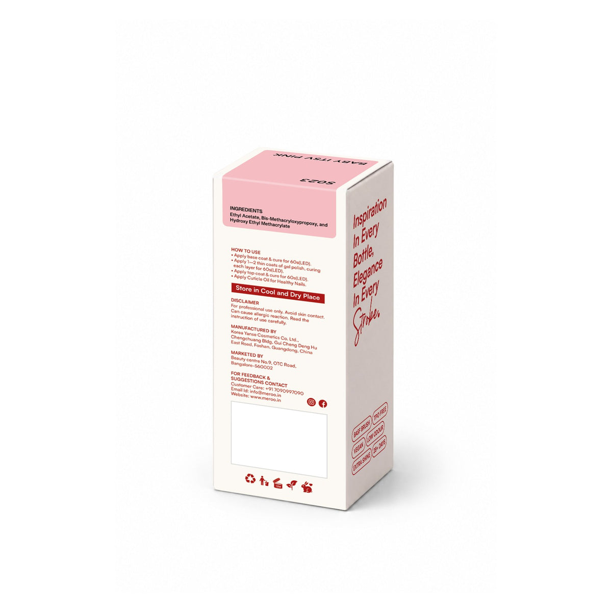 MEROO Baby Itsy Pink S023 packaging back and label instructions