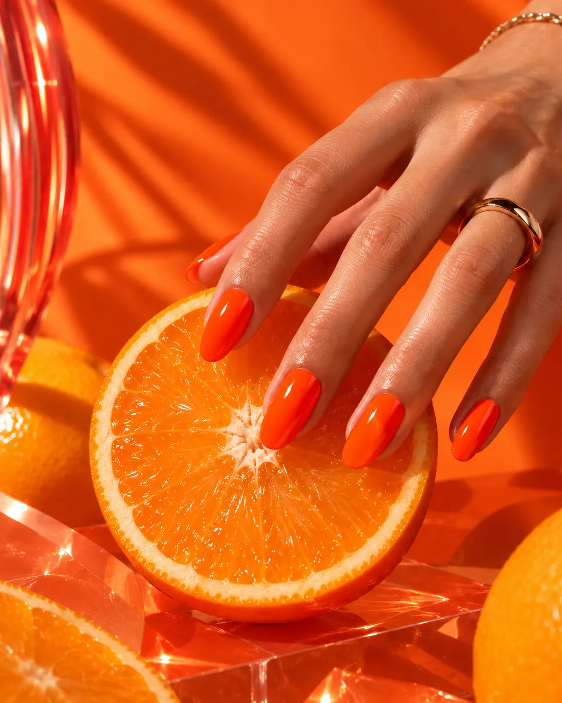 Electric Mango neon gel polish with a bright orange brushstroke